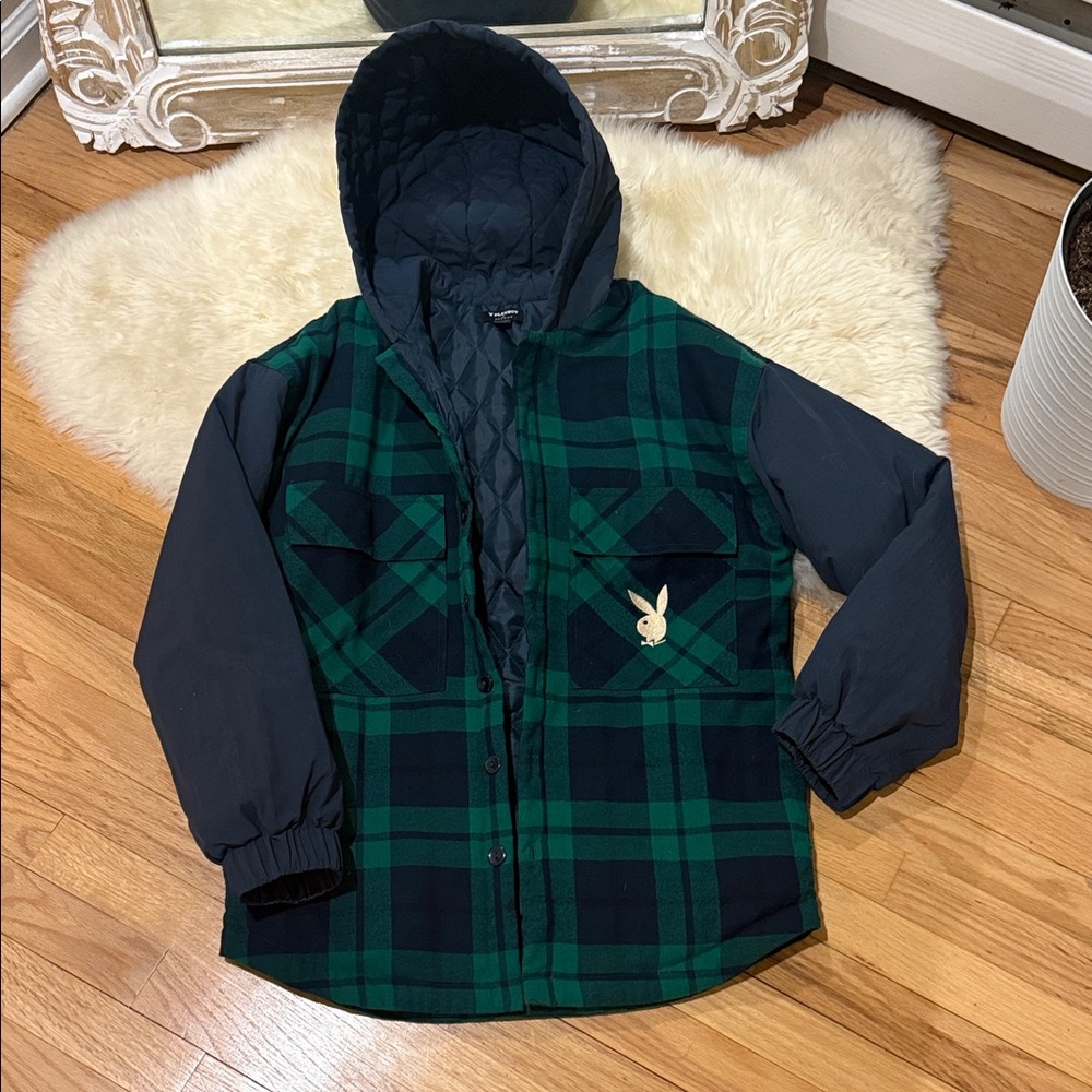 PLAYBOY Quilted Jacket in Black and Green